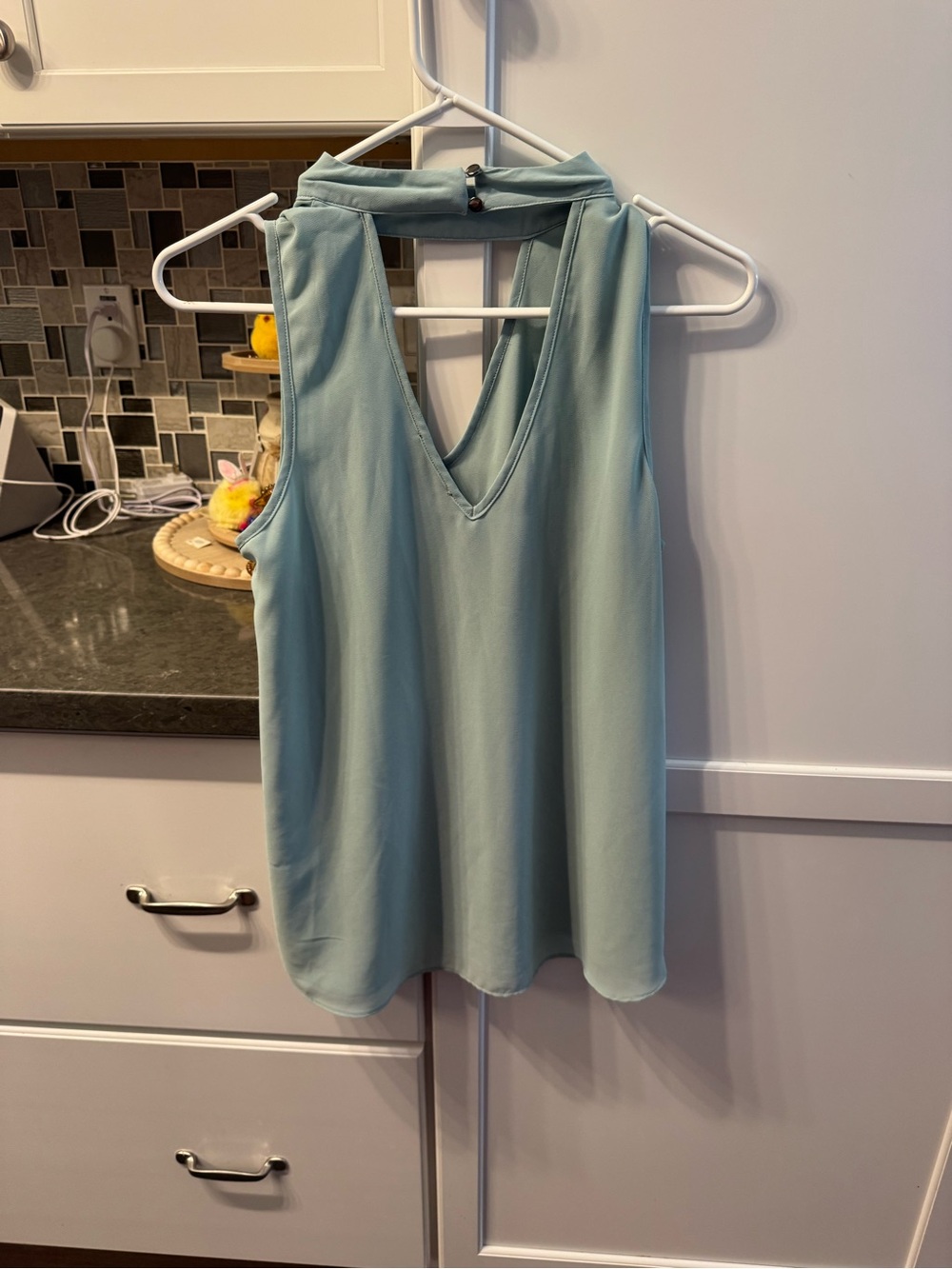 My Michelle Light Teal Sleeveless Halter V-Neck Top - Picture 2 of 3